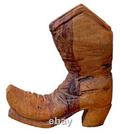 14 Sculpture de Table en Bois Sculpté Art Populaire Cow-boy Bottes Western Vtg Texas