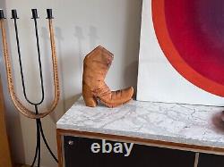 14 Sculpture de Table en Bois Sculpté Art Populaire Cow-boy Bottes Western Vtg Texas