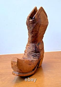 14 Sculpture de Table en Bois Sculpté Art Populaire Cow-boy Bottes Western Vtg Texas