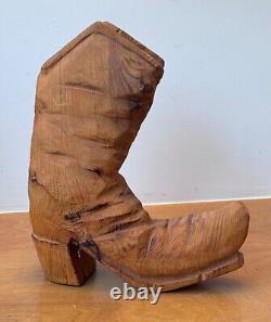 14 Sculpture de Table en Bois Sculpté Art Populaire Cow-boy Bottes Western Vtg Texas