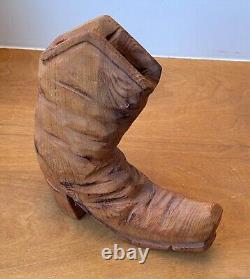 14 Sculpture de Table en Bois Sculpté Art Populaire Cow-boy Bottes Western Vtg Texas