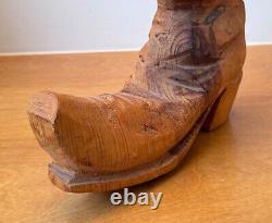 14 Sculpture de Table en Bois Sculpté Art Populaire Cow-boy Bottes Western Vtg Texas