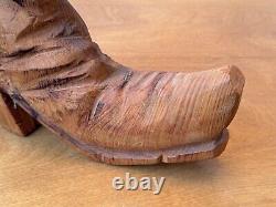 14 Sculpture de Table en Bois Sculpté Art Populaire Cow-boy Bottes Western Vtg Texas