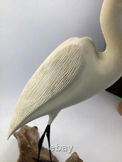 16 Pouces de Haut Vintage en Bois Sculpté à la Main Cigogne Grue Héron Oiseau (G1)