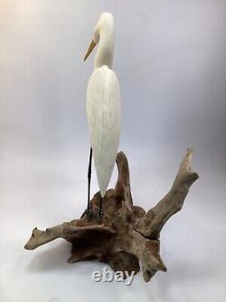 16 Pouces de Haut Vintage en Bois Sculpté à la Main Cigogne Grue Héron Oiseau (G1)