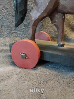 1980 LARRY KOOSED Art Populaire Sculpté à la Main Figure Napoleon Sur Roues Peinte Melo4567