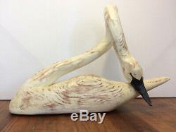 1980 Vtg 24 Américain Art Folk Bois Swan Sculpture Signée USA Appeau
