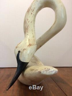 1980 Vtg 24 Américain Art Folk Bois Swan Sculpture Signée USA Appeau