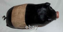 1990 Cochon en Bois Sculpté À La Main Peint Polychrome Art Populaire Walter & June Gottshall
