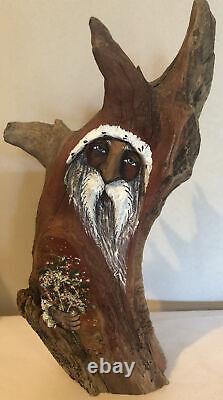 1994 Jack Leslin sculpté à la main en bois flotté Esprit de la nature Folk Art Père Noël fantaisiste