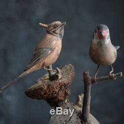 19ème Siècle Allemand Art Populaire Oiseaux Sculpté