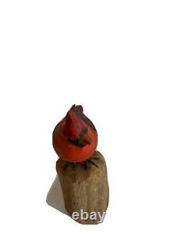 1 Vintage Peter Peltz Carved & Painted Wood Folk Art Red Cardinal Bird Signé