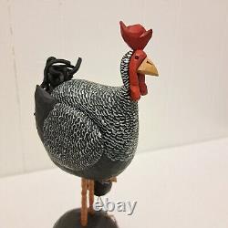 2003 Poules Chik Ferme Maison Art Populaire en Bois Sculpté à la Main par Pat Russo Signé