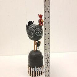 2003 Poules Chik Ferme Maison Art Populaire en Bois Sculpté à la Main par Pat Russo Signé