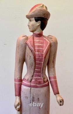 23 Sarreid Italie Femme Victorienne Poupée en Bois Sculpture Statue Art Populaire Vintage Mcm
