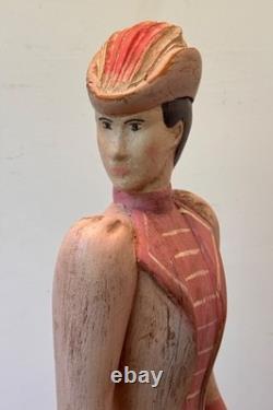 23 Sarreid Italie Femme Victorienne Poupée en Bois Sculpture Statue Art Populaire Vintage Mcm