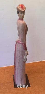 23 Sarreid Italie Femme Victorienne Poupée en Bois Sculpture Statue Art Populaire Vintage Mcm