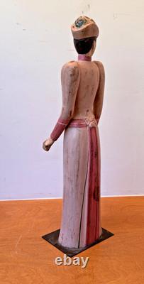 23 Sarreid Italie Femme Victorienne Poupée en Bois Sculpture Statue Art Populaire Vintage Mcm