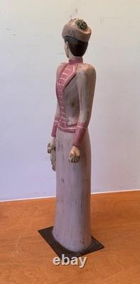 23 Sarreid Italie Femme Victorienne Poupée en Bois Sculpture Statue Art Populaire Vintage Mcm
