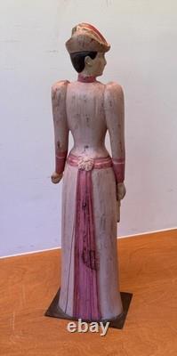 23 Sarreid Italie Femme Victorienne Poupée en Bois Sculpture Statue Art Populaire Vintage Mcm