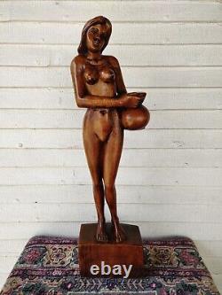 25 Vintage Sculpture En Bois Sculpté Statue Femme Figurine Folk Art