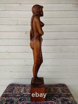 25 Vintage Sculpture En Bois Sculpté Statue Femme Figurine Folk Art