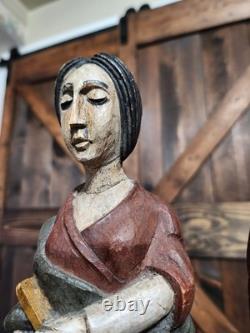 (2) Figure coloniale espagnole en bois sculpté d'art populaire religieux vintage RARE