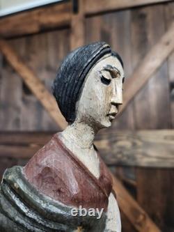 (2) Figure coloniale espagnole en bois sculpté d'art populaire religieux vintage RARE