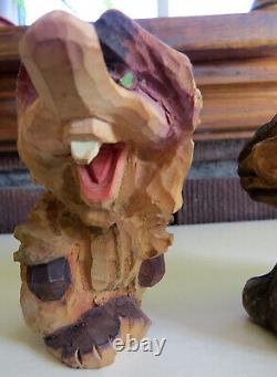 3 Figurines de Trolls en Bois Sculptées à la Main dans le Style Vintage Henning en Norvège Art Populaire