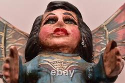 ATQ MEXICAIN Guerrero ART POPULAIRE en bois Sculpté Figure de sirène ange chérubin Masque VTG