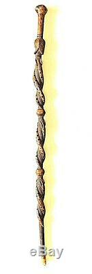 American 19ème Siècle Antique Bois Folk Art Sculpté À La Main Serpent Walking Cane 32