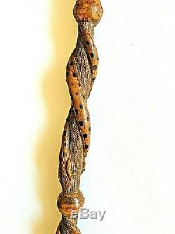 American 19ème Siècle Antique Bois Folk Art Sculpté À La Main Serpent Walking Cane 32