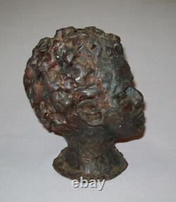 Ancien Antique Vtg 19e siècle 1800s Art Populaire Figurine en Cire d'Abeille Sculptée à la Main de Buste d'Homme