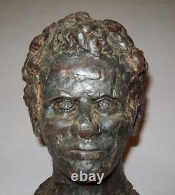 Ancien Antique Vtg 19e siècle 1800s Art Populaire Figurine en Cire d'Abeille Sculptée à la Main de Buste d'Homme