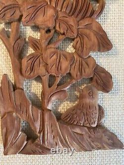 Ancien Ensemble Original De 4 Folk Art Main Sculptée Bird Flower Cadre En Bois Original