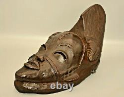 Ancien Masque Tribal Africain Statue Sculpture À La Main Sculptée À La Main
