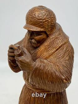 Ancienne L Habitant Sculpture En Bois De Paul Caron Figure Folk Sculptée À La Main Au Québec