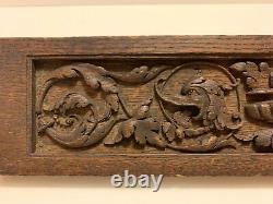 Ancienne Relic Folk Art Desk Tiroir Chêne Salvage Carving Withmystical Water Dolphin