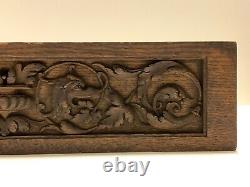 Ancienne Relic Folk Art Desk Tiroir Chêne Salvage Carving Withmystical Water Dolphin