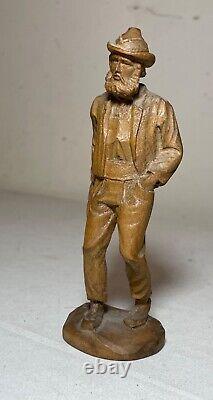 Ancienne Sculpture Figurale Ancienne Barbue Homme Canne Sculpture En Bois Statue Art Populaire