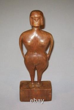 Ancienne antiquité vintage vers 1900, superbe figure féminine d’art populaire sculptée à la main, belle patine de surface