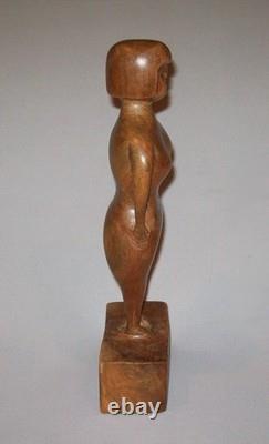 Ancienne antiquité vintage vers 1900, superbe figure féminine d’art populaire sculptée à la main, belle patine de surface