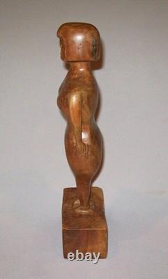 Ancienne antiquité vintage vers 1900, superbe figure féminine d’art populaire sculptée à la main, belle patine de surface