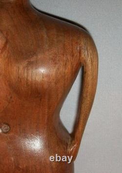 Ancienne antiquité vintage vers 1900, superbe figure féminine d’art populaire sculptée à la main, belle patine de surface