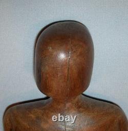 Ancienne antiquité vintage vers 1900, superbe figure féminine d’art populaire sculptée à la main, belle patine de surface