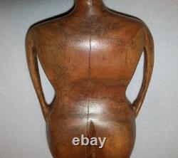 Ancienne antiquité vintage vers 1900, superbe figure féminine d’art populaire sculptée à la main, belle patine de surface