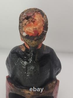 Ancienne figure chinoise en bois sculpté assise, style Qing, art populaire, ancêtre 7