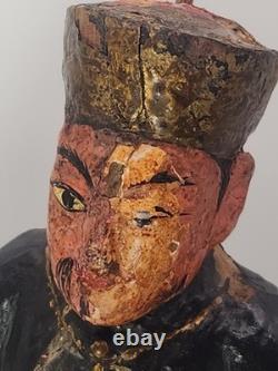 Ancienne figure chinoise en bois sculpté assise, style Qing, art populaire, ancêtre 7