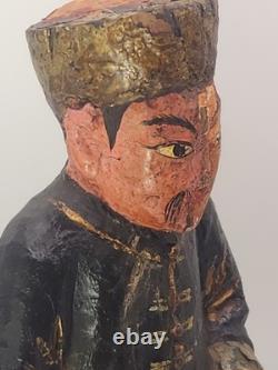 Ancienne figure chinoise en bois sculpté assise, style Qing, art populaire, ancêtre 7