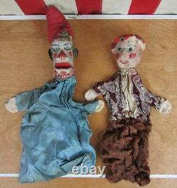 Anciennes Main En Bois Marionnettes Sculpte 10 Au Début Des Années 1900 Folk Art Punch & Judy